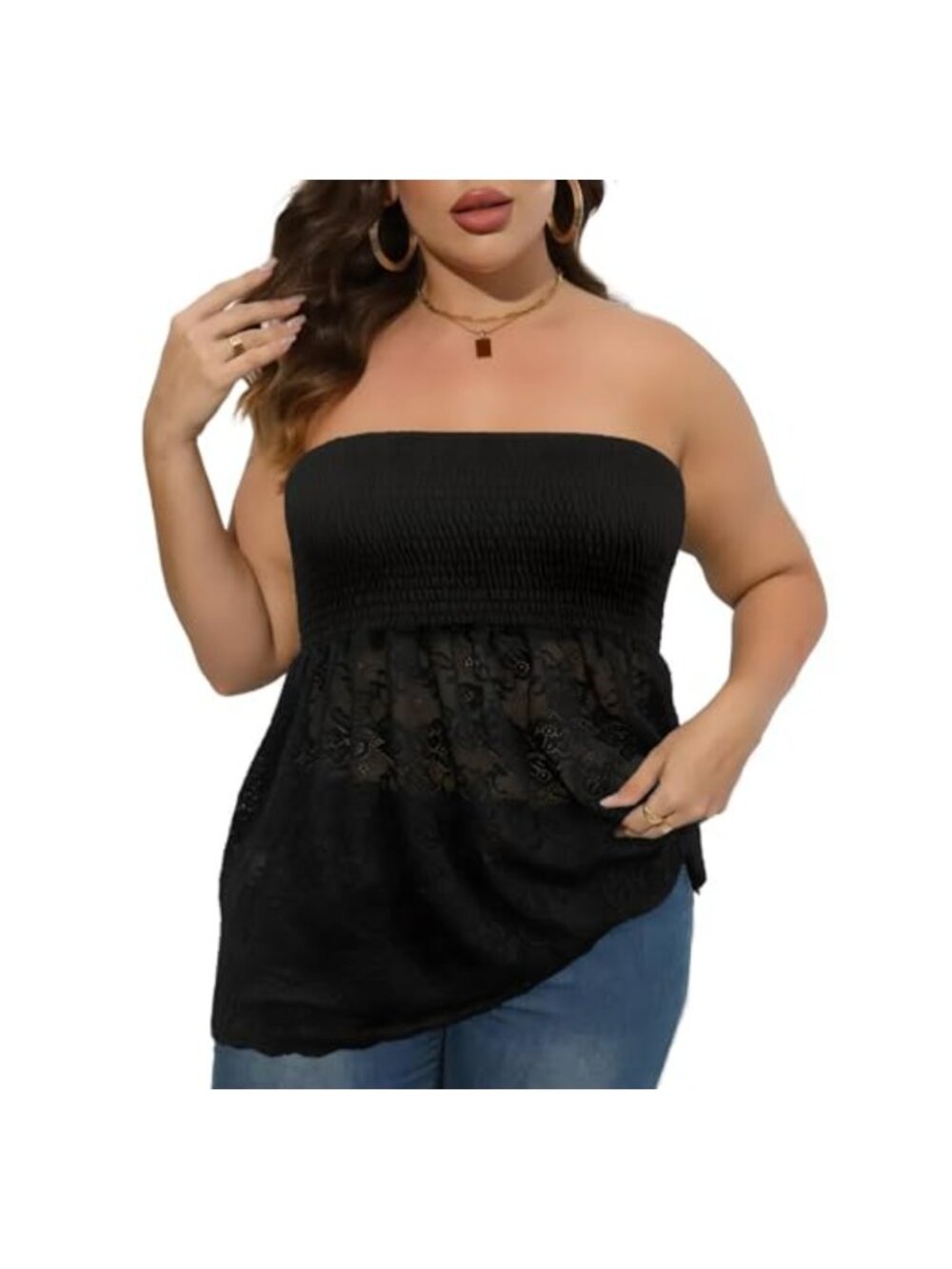 Plus Size Strapless Bandeau Top Women Flowy Tube Casual Summer Sleeveless